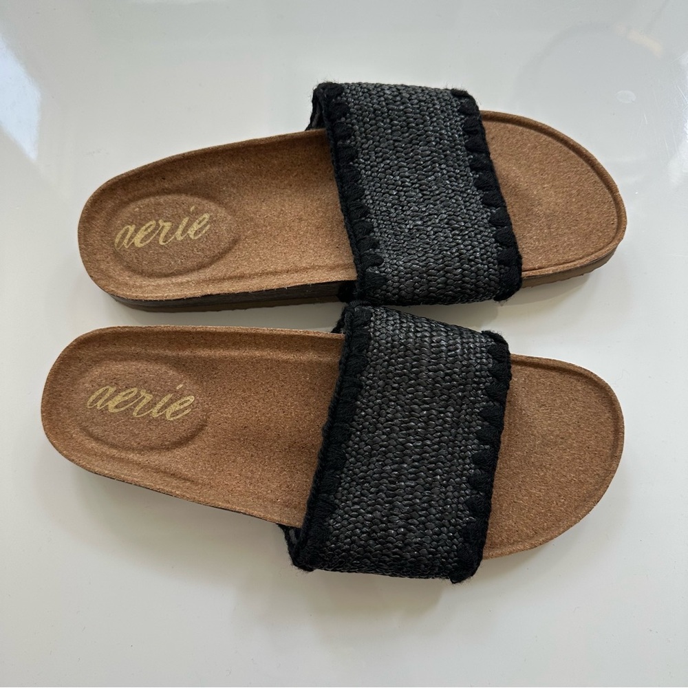 Aerie Black Slide cork Sandals for Women size 7 like new